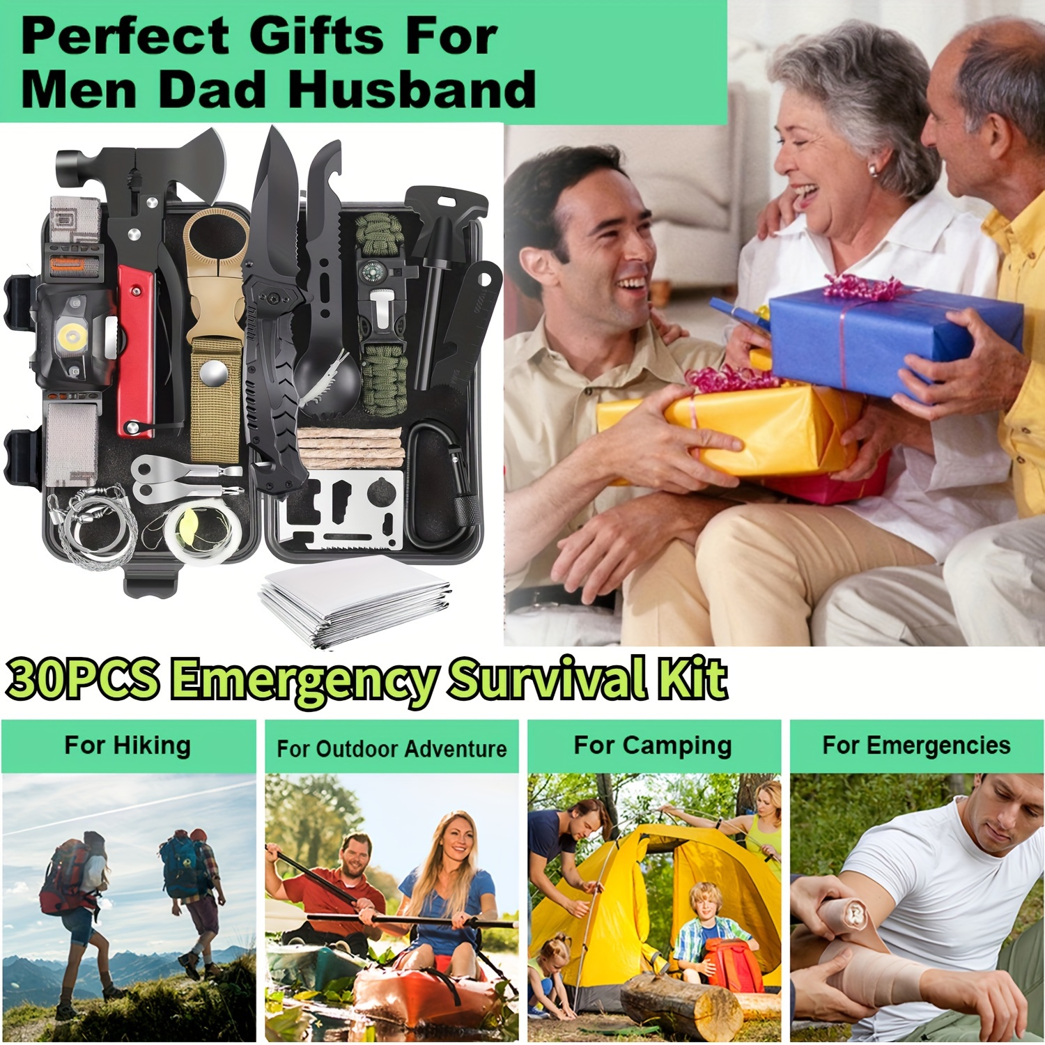 gifts for men dad husband boyfriend 30 in 1 survival gear and equipment emergency survival aid kit for camping hiking hunting fishing details 5