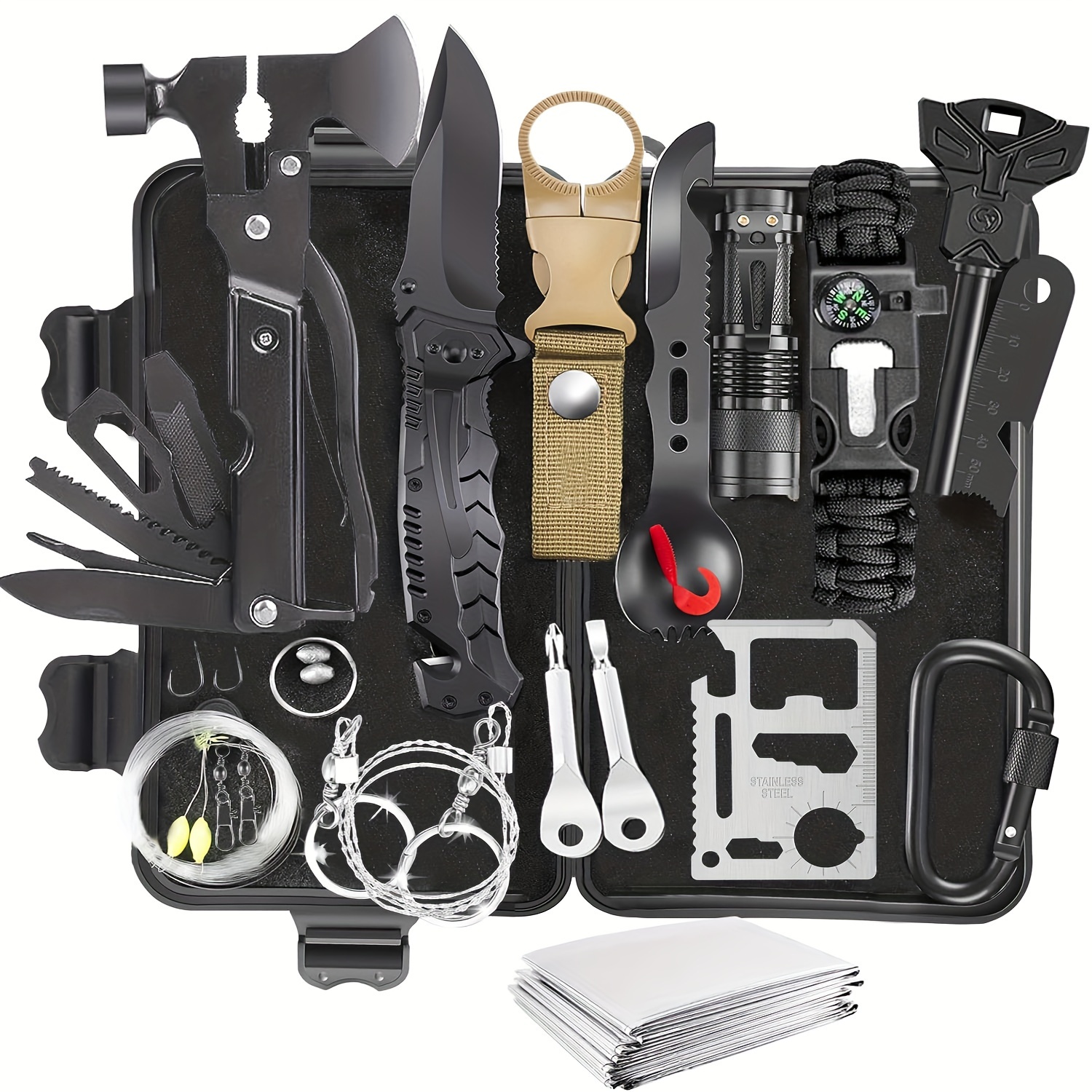survival kit 28 in 1 survival tool for camping hiking and exploring great holiday gift for dad husband boyfriend details 0