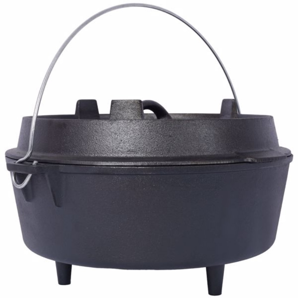 pre seasoned cast iron dutch oven with skillet lid outdoor camping deep pot for camping fireplace cooking bbq baking campfire leg base 8 quart details 0