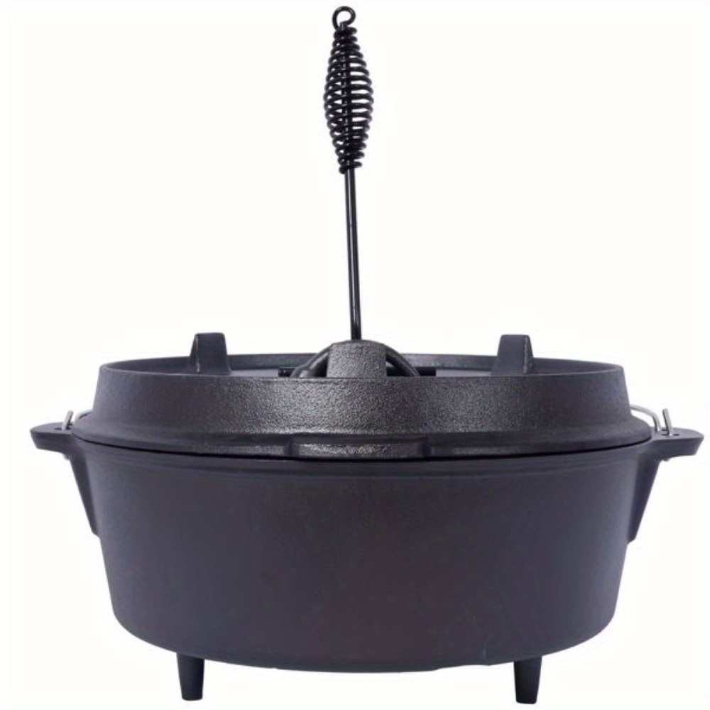 pre seasoned cast iron dutch oven with skillet lid outdoor camping deep pot for camping fireplace cooking bbq baking campfire leg base 8 quart details 1