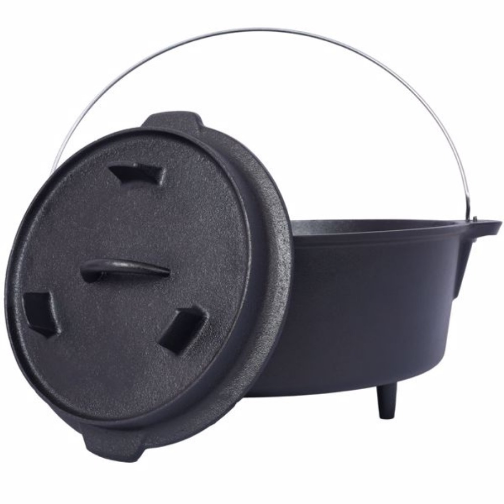 pre seasoned cast iron dutch oven with skillet lid outdoor camping deep pot for camping fireplace cooking bbq baking campfire leg base 8 quart details 2
