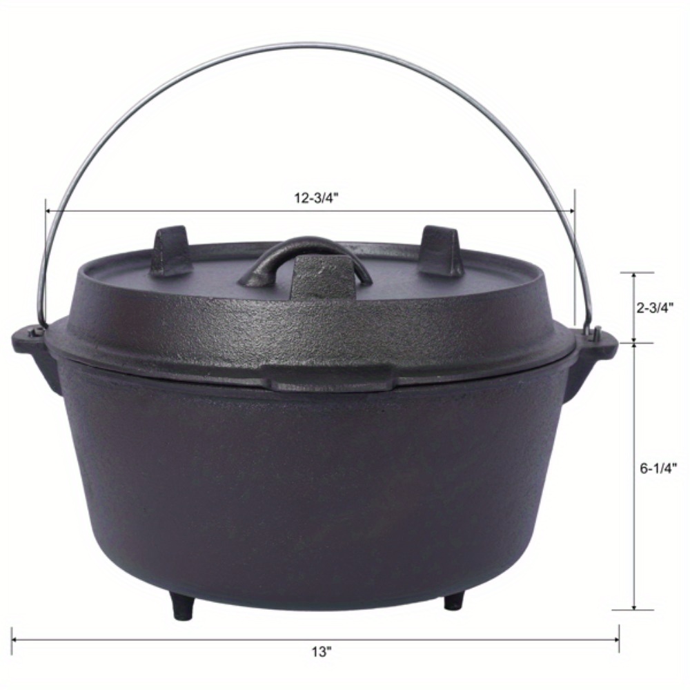 pre seasoned cast iron dutch oven with skillet lid outdoor camping deep pot for camping fireplace cooking bbq baking campfire leg base 8 quart details 3