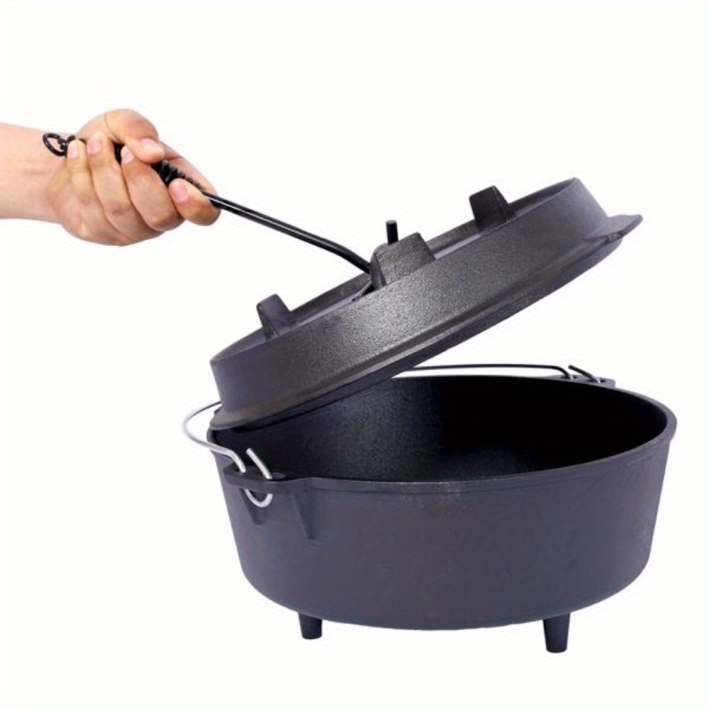 pre seasoned cast iron dutch oven with skillet lid outdoor camping deep pot for camping fireplace cooking bbq baking campfire leg base 8 quart details 9