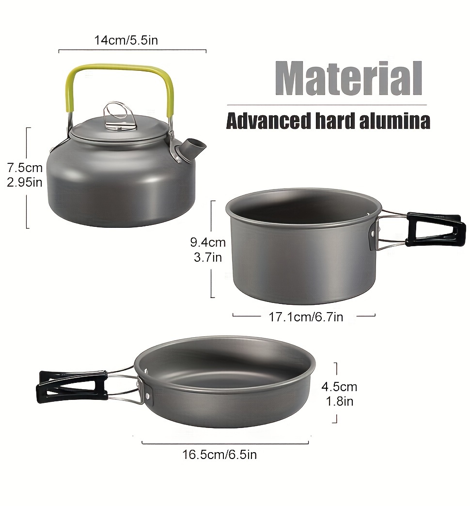 3 piece lightweight camping cookware set aluminum outdoor with pots pans kettle perfect for hiking backpacking and picnics details 0