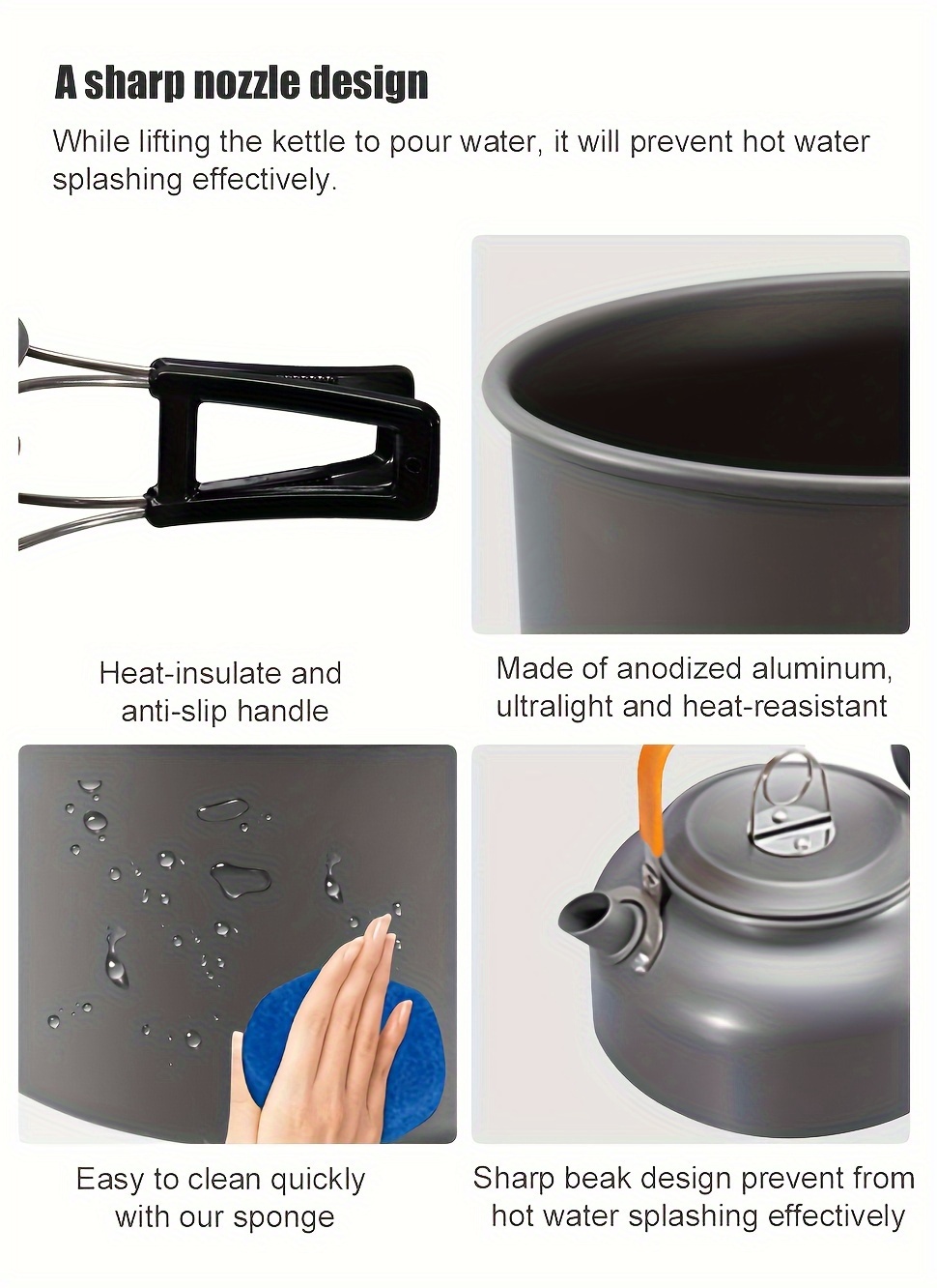 3 piece lightweight camping cookware set aluminum outdoor with pots pans kettle perfect for hiking backpacking and picnics details 2