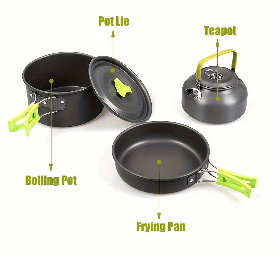 3 piece lightweight camping cookware set aluminum outdoor with pots pans kettle perfect for hiking backpacking and picnics details 4