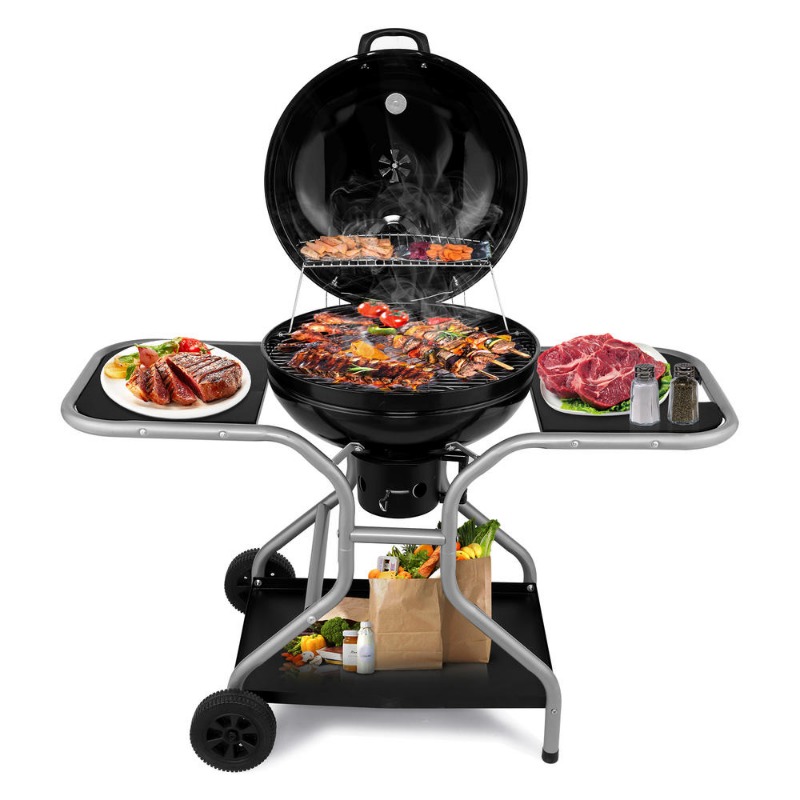 12864100cm black with frame and wheels model iron charcoal grill details 6