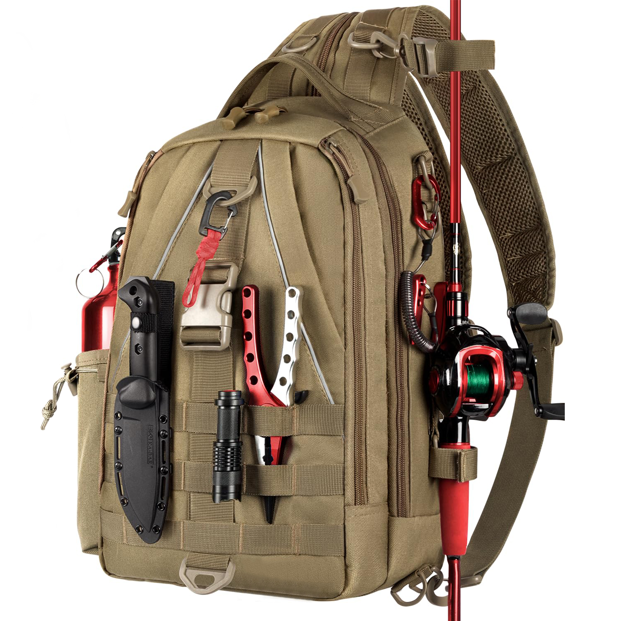 fishing backpack tackle sling bag fishing backpack with rod holder tackle box for men women details 3