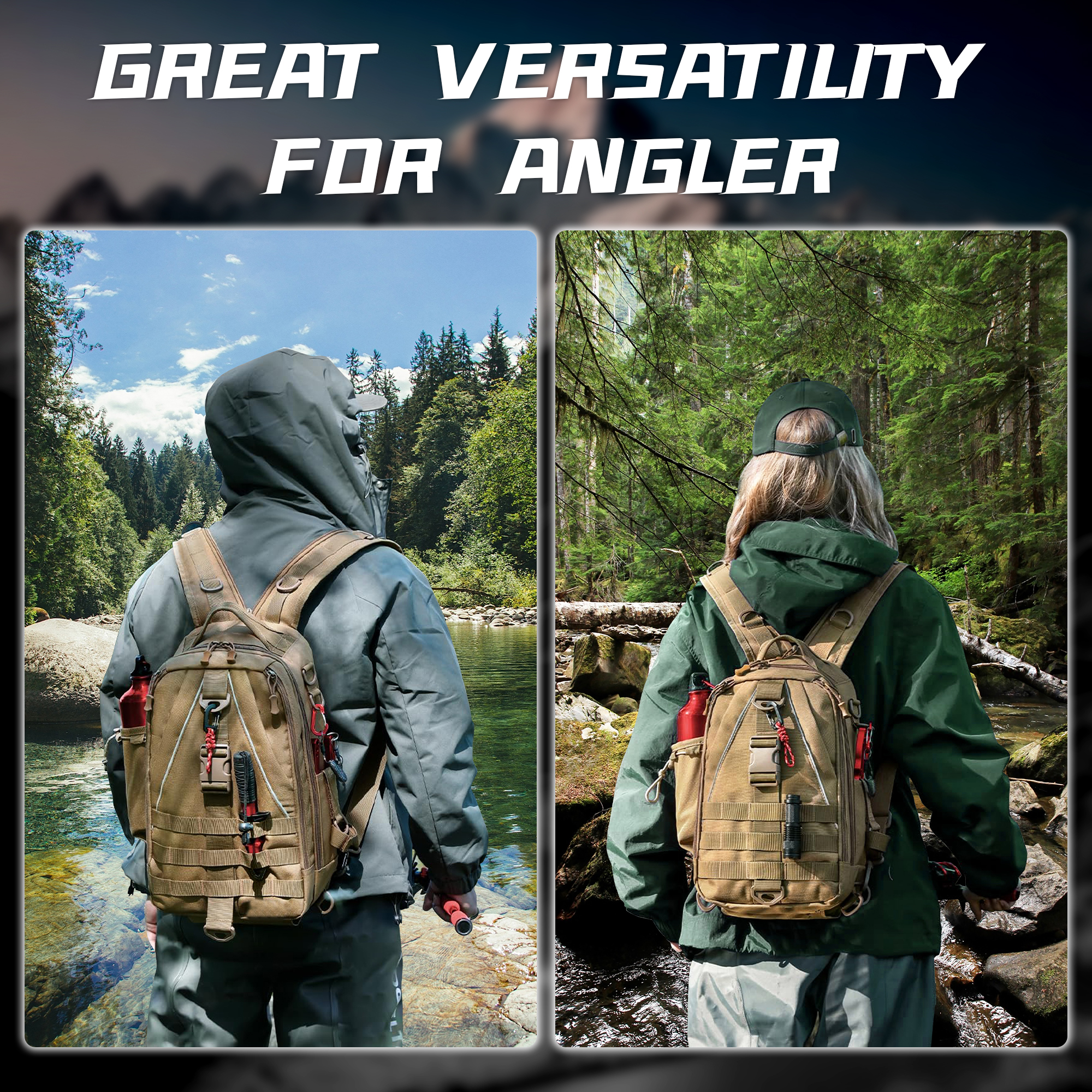 fishing backpack tackle sling bag fishing backpack with rod holder tackle box for men women details 5
