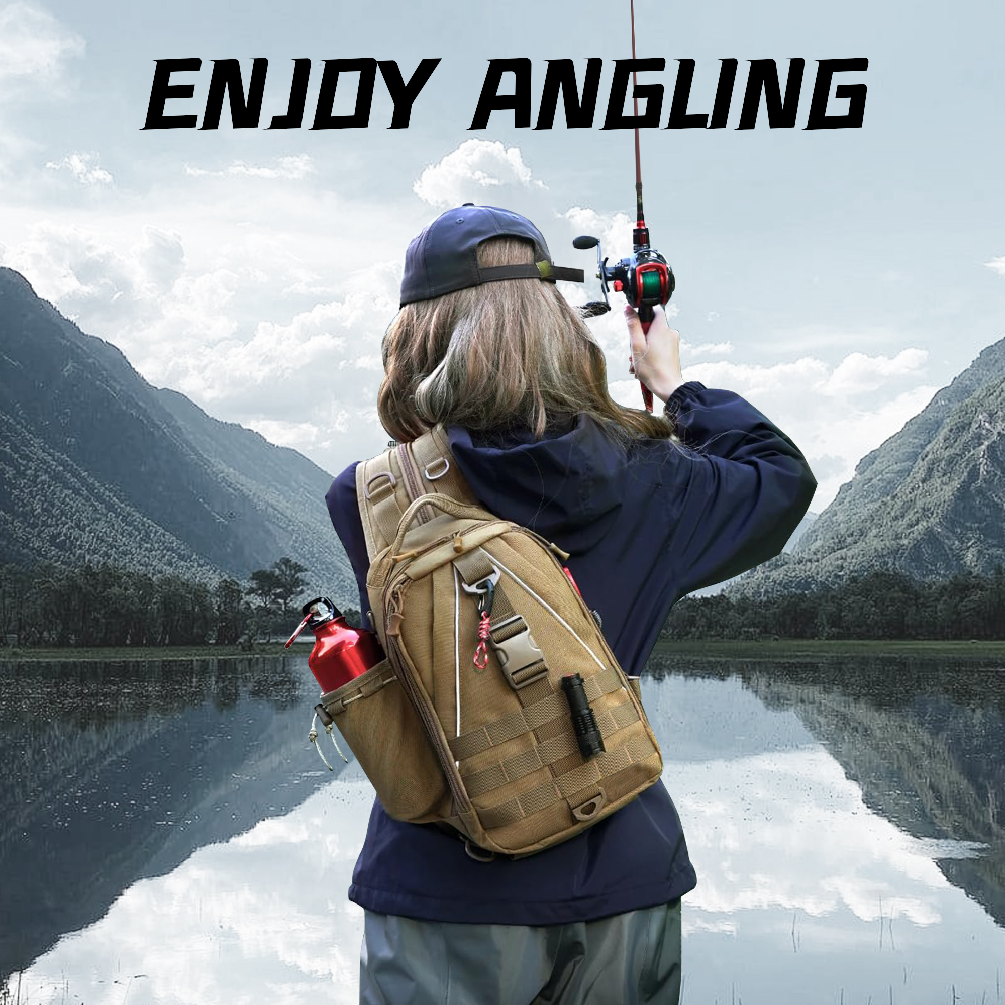 fishing backpack tackle sling bag fishing backpack with rod holder tackle box for men women details 8