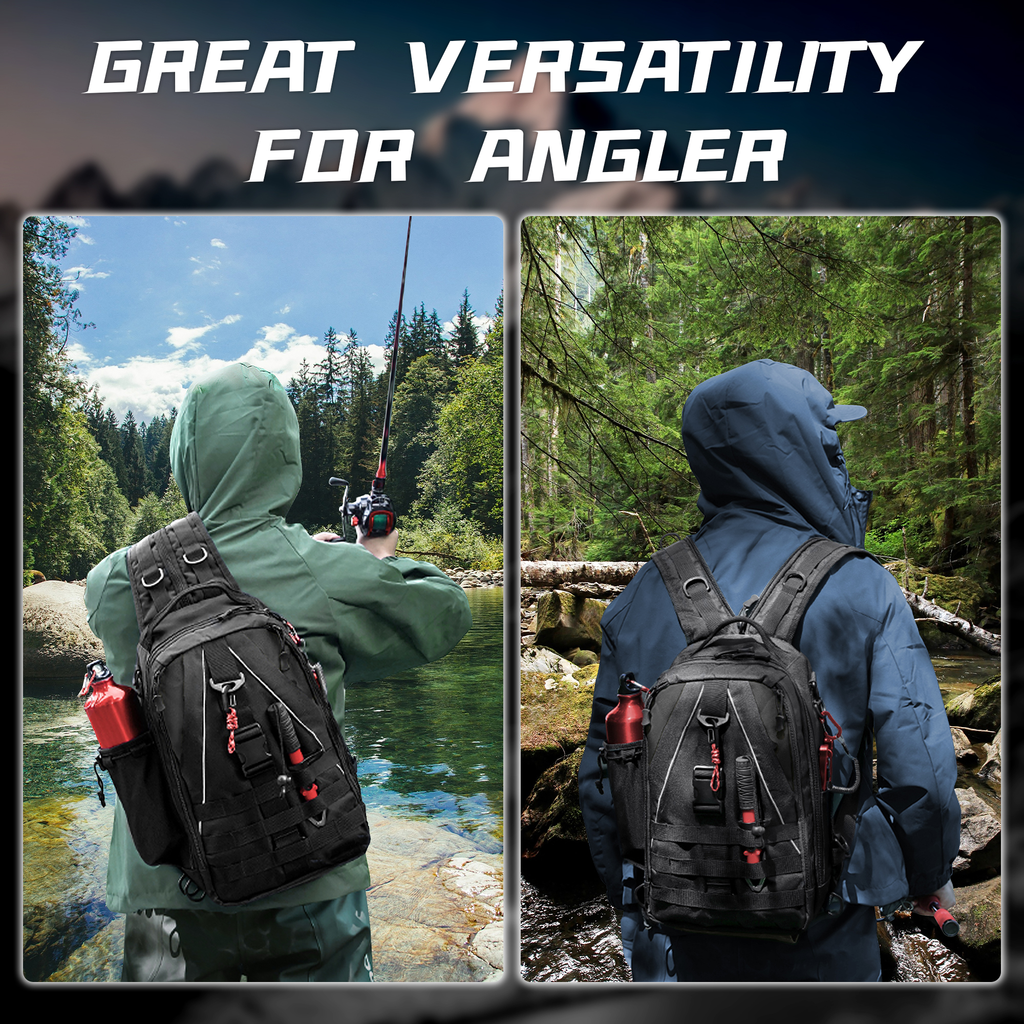 fishing backpack tackle sling bag fishing backpack with rod holder tackle box for men women details 9