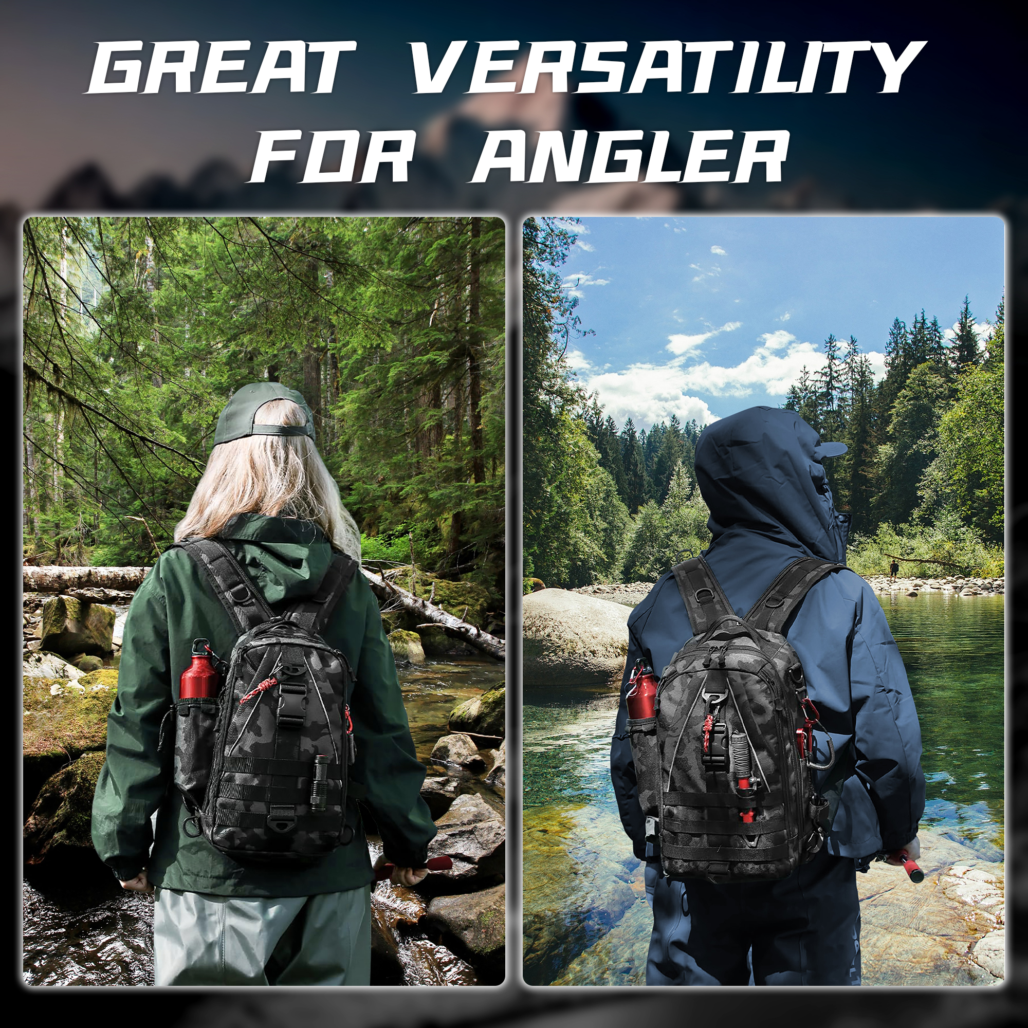 fishing backpack tackle sling bag fishing backpack with rod holder tackle box for men women details 12