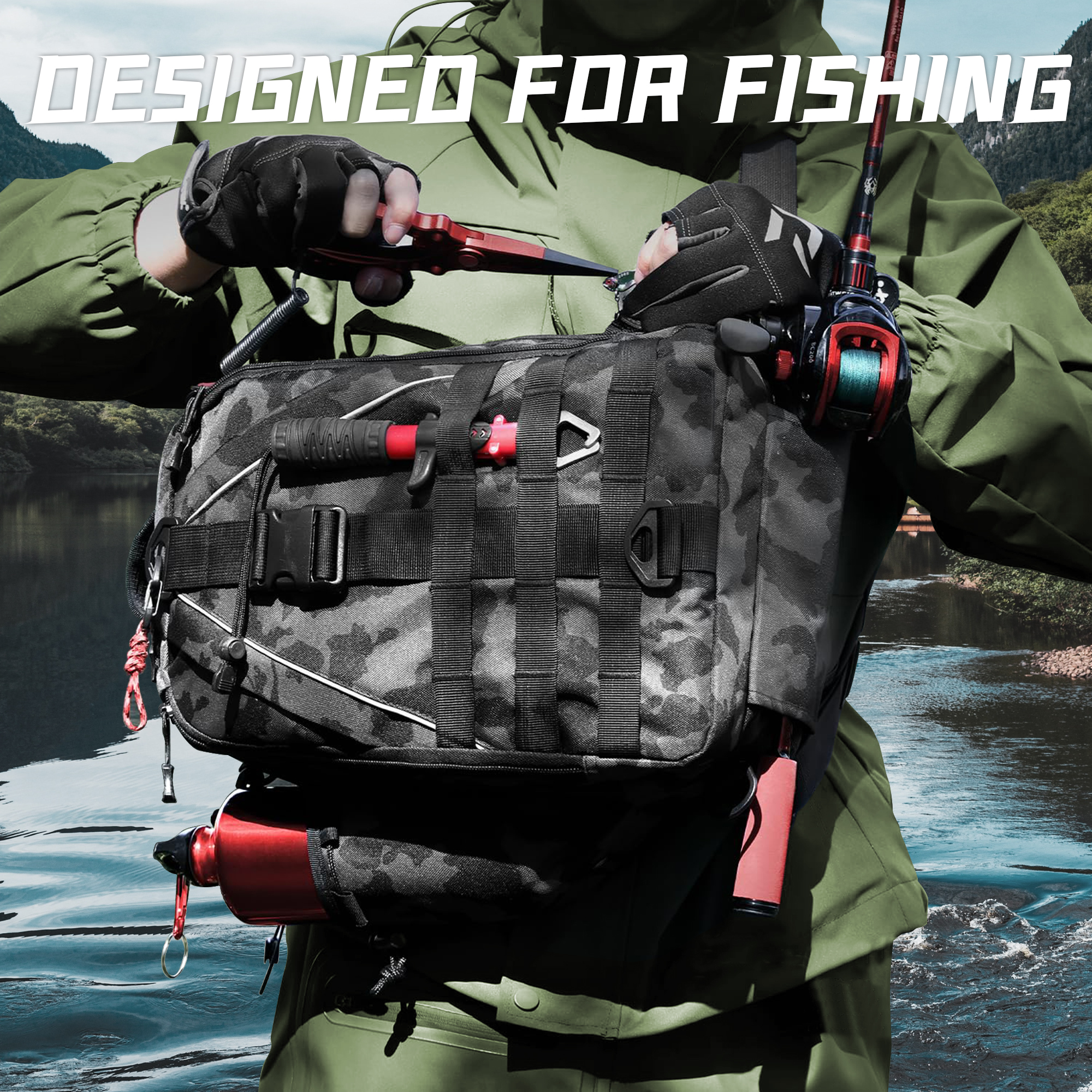 fishing backpack tackle sling bag fishing backpack with rod holder tackle box for men women details 14