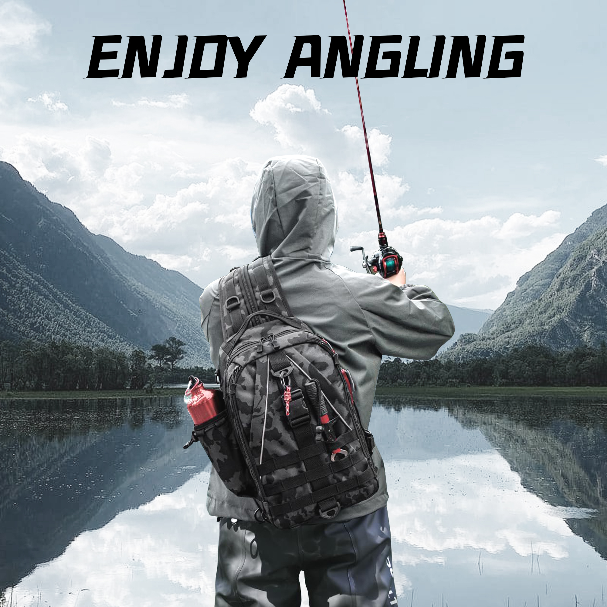 fishing backpack tackle sling bag fishing backpack with rod holder tackle box for men women details 15