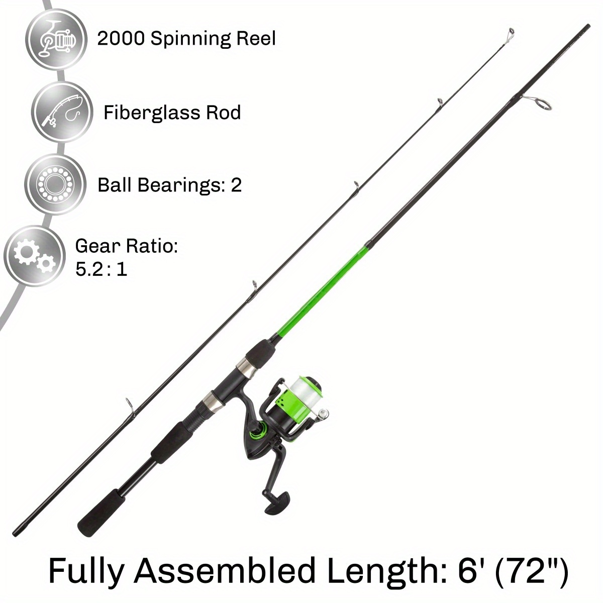 beginner spinning fishing rod reel fiberglass pole details 1